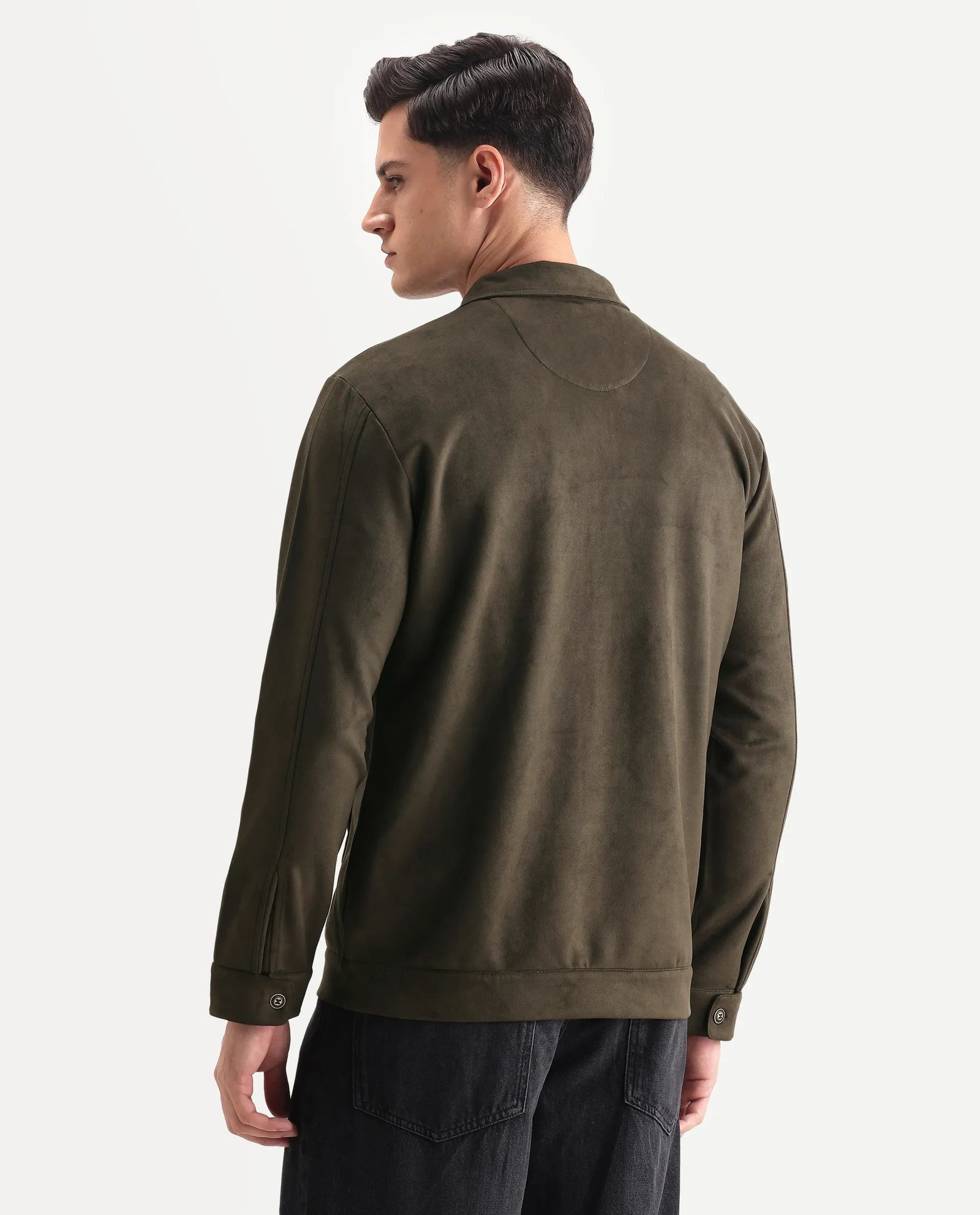 Rare Rabbit Men's Bax-25 Dark Olive Polyester Blend Plain Relaxed Fit Full Sleeve Spread Collar Jacket - Image 7