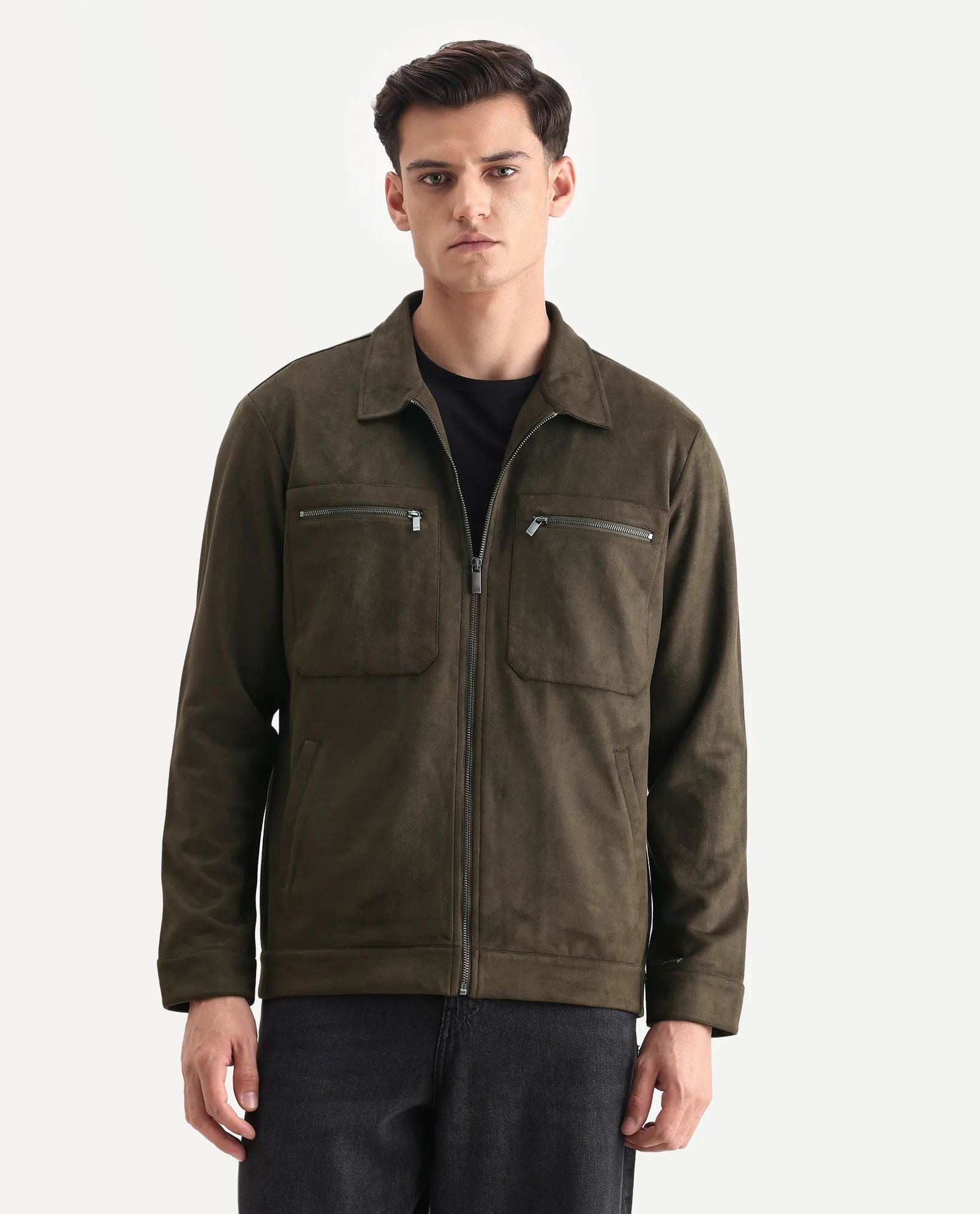 Rare Rabbit Men's Bax-25 Dark Olive Polyester Blend Plain Relaxed Fit Full Sleeve Spread Collar Jacket - Image 4