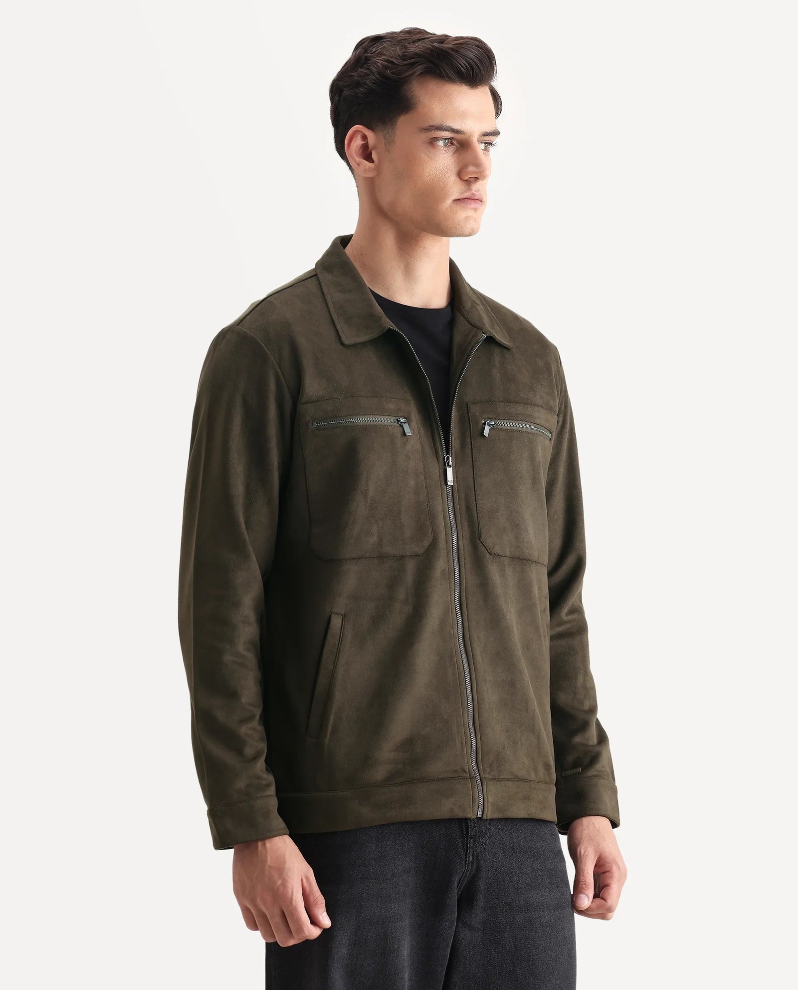 Rare Rabbit Men's Bax-25 Dark Olive Polyester Blend Plain Relaxed Fit Full Sleeve Spread Collar Jacket - Image 6