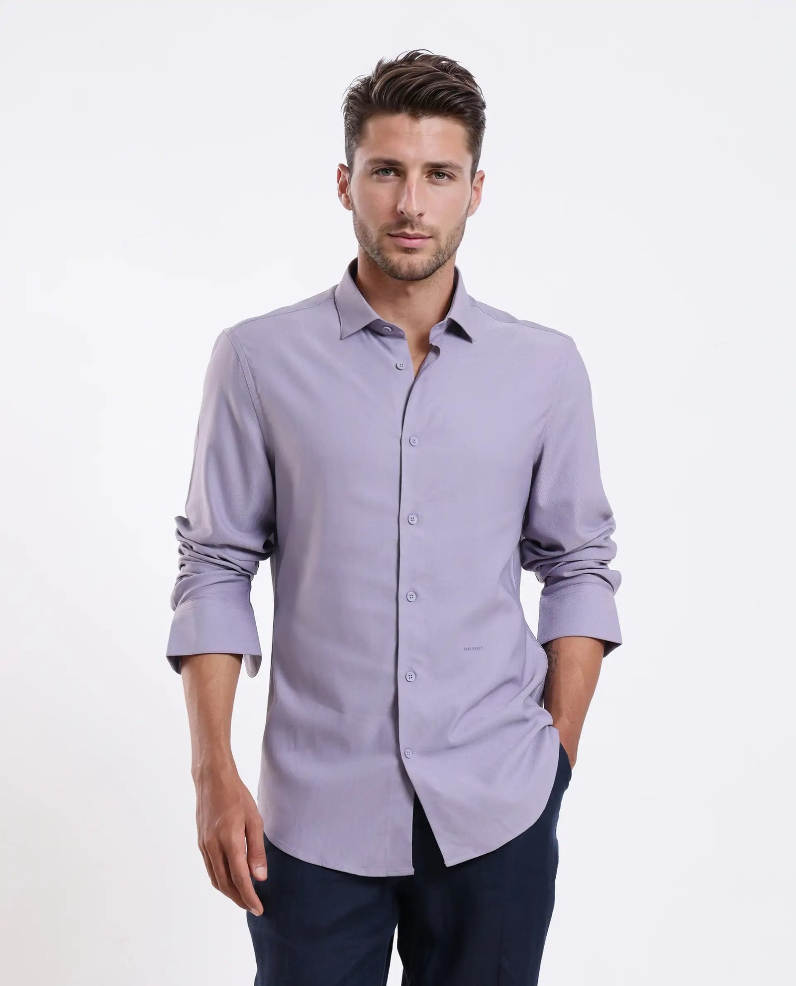 Rare Rabbit Men's Mero-25 Light Purple Viscose Striped Print Regular Fit Full Sleeve Collared Shirt - Image 4