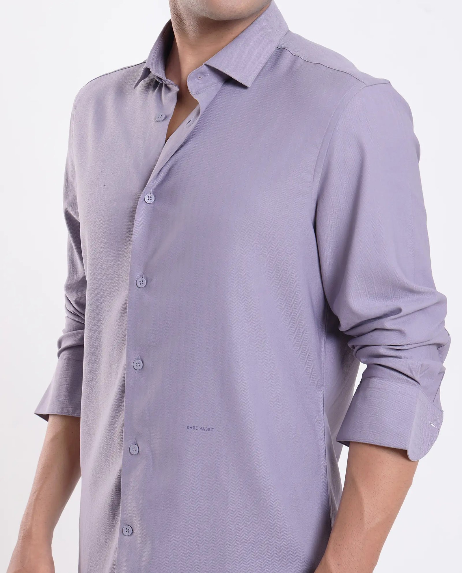 Rare Rabbit Men's Mero-25 Light Purple Viscose Striped Print Regular Fit Full Sleeve Collared Shirt - Image 3