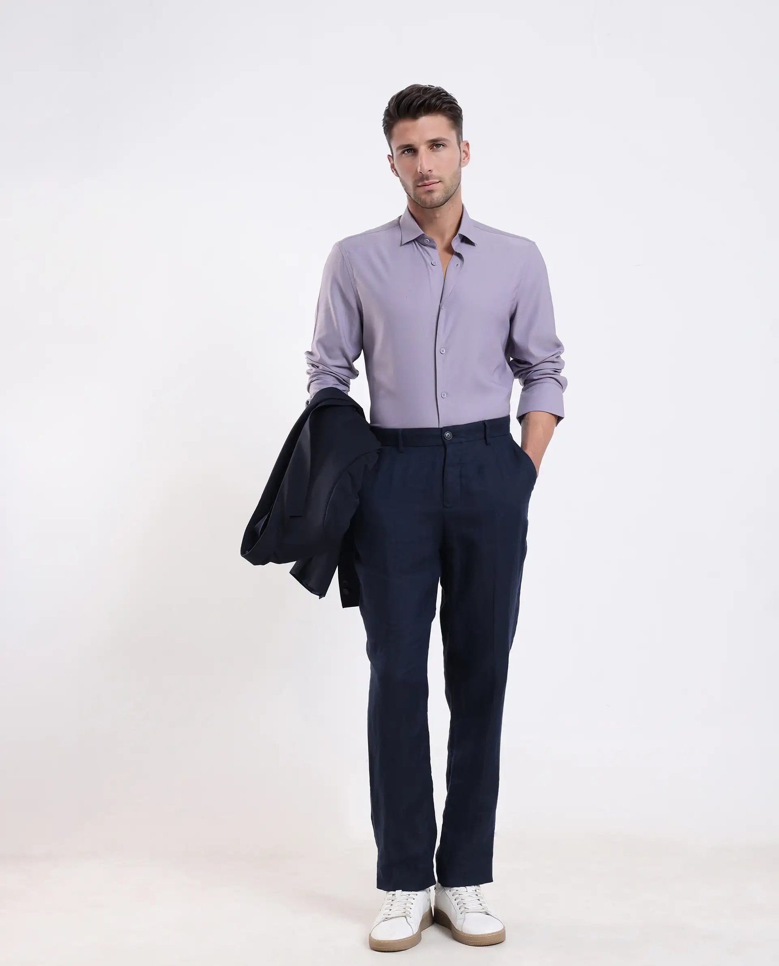 Rare Rabbit Men's Mero-25 Light Purple Viscose Striped Print Regular Fit Full Sleeve Collared Shirt - Image 2