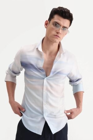 Rare Rabbit Men's Pumot Off White Cotton Blend Abstract Print Regular Fit Full Sleeve Collared Shirt