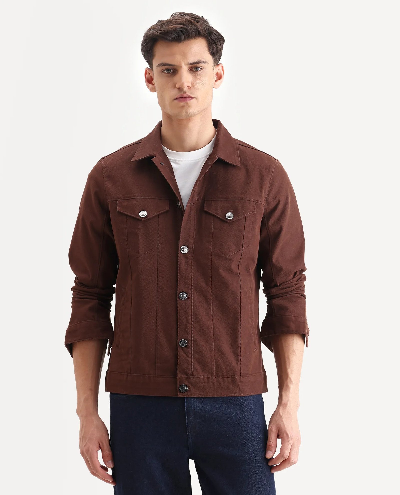 Rare Rabbit Men's Scut Brown Cotton Blend Fabric Collared Neck Relaxed Fit Plain Jacket - Image 4